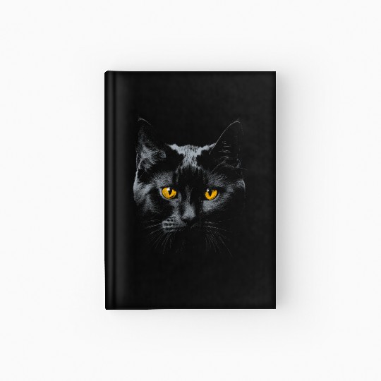 Black Cat Face Yellow Eyes Cat Halloween Costume B Hardcover Journal