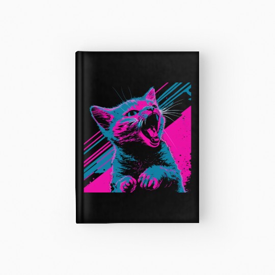 Glitchy Kitten Techno Digital Cat Lovers Meow Hardcover Journal