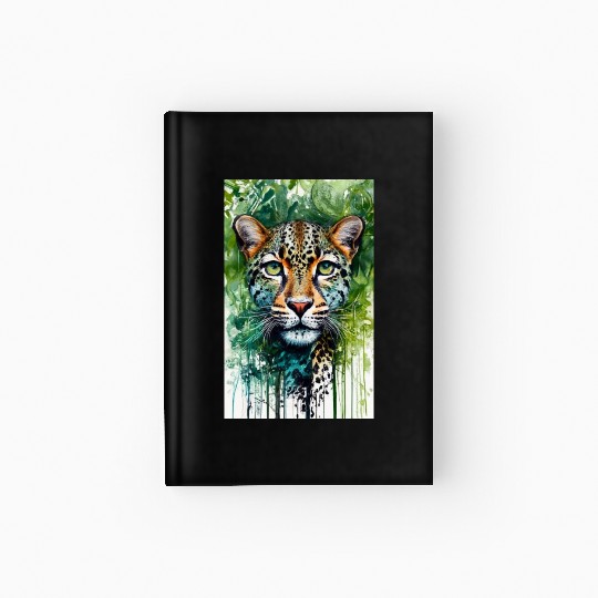 Leopard ink painting with green background Hardcover Journal