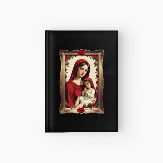 Mother Mary and Baby Jesus in a Frame with Roses Hardcover Journal