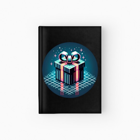 Cyberpunk Pixel Art Gift Box - Neon Ribbons Hardcover Journal