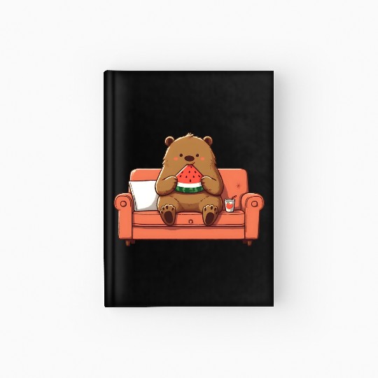 Cosy bear enjoying watermelon Hardcover Journal