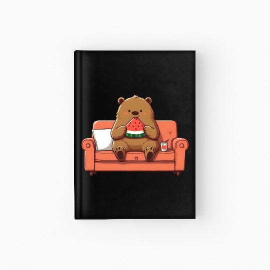 Cosy bear enjoying watermelon Hardcover Journal