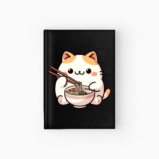Neko Cat Eating Ramen Noodles Anime Hardcover Journal