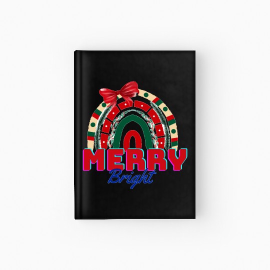 Merry and bright, rainbow art Hardcover Journal