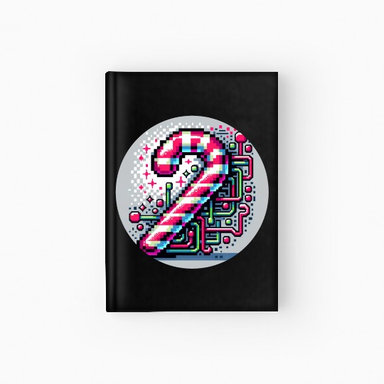 Neon Cyberpunk Candy Cane 8-Bit Pixel Christmas Hardcover Journal