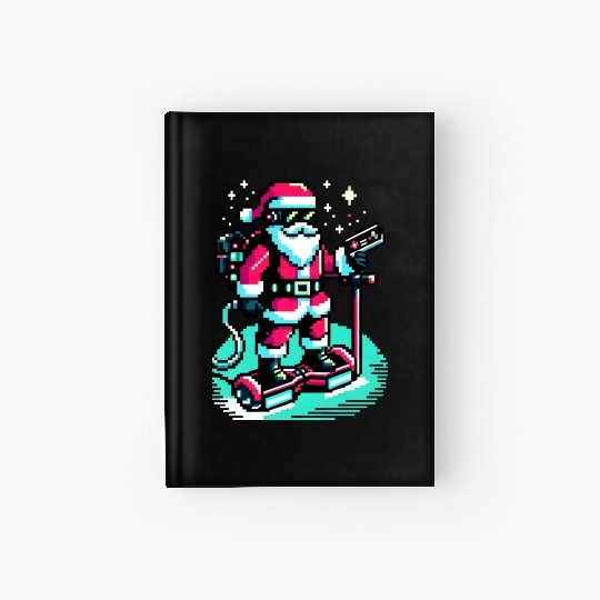 Witty 8-Bit Cyberpunk Santa Hardcover Journal