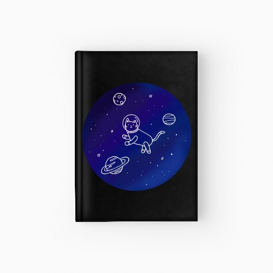 Doodle-Style Hand Drawn Space Cat Hardcover Journal