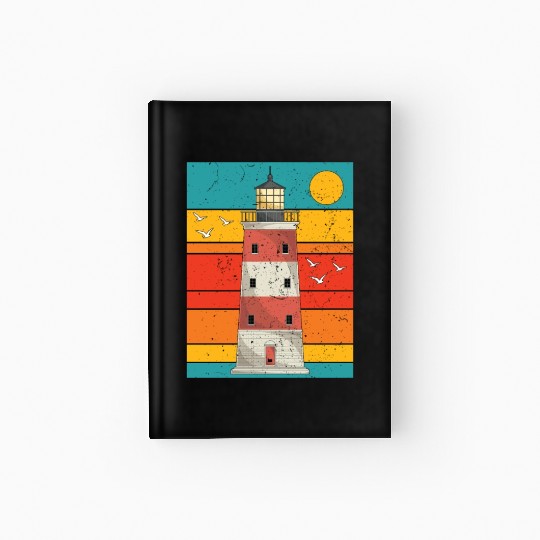 Retro full moon sea gift lighthouse Hardcover Journal