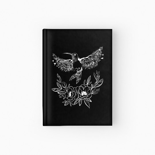 Hummingbird Flowers Tree Nature White Bird Flies Hardcover Journal