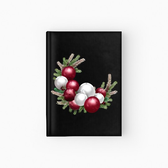 Cranberry and White Christmas Greenery Decor Hardcover Journal