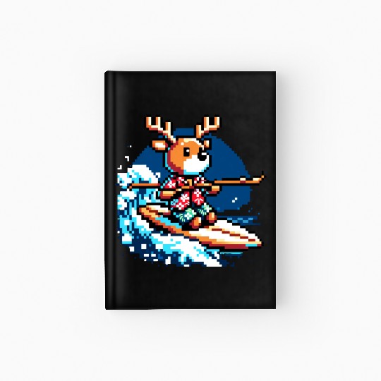 Surfing Reindeer: 8-Bit Holiday Wave Hardcover Journal