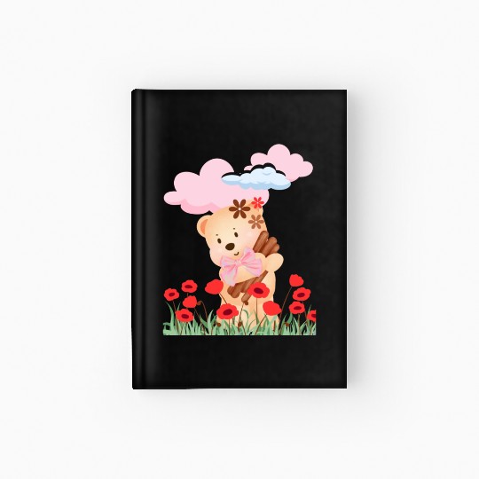 teddy bear and flowers Hardcover Journal