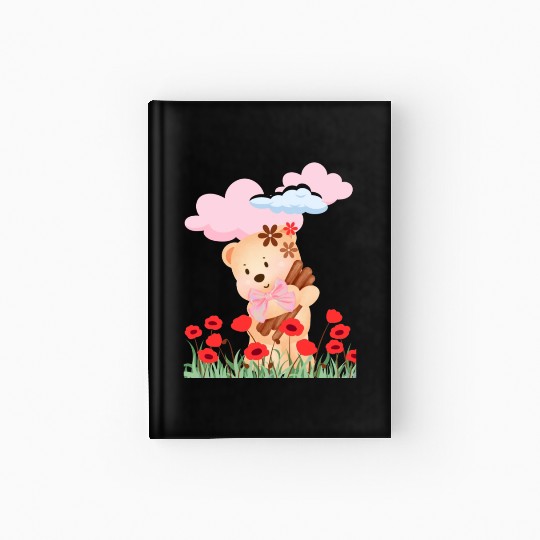 teddy bear and flowers Hardcover Journal