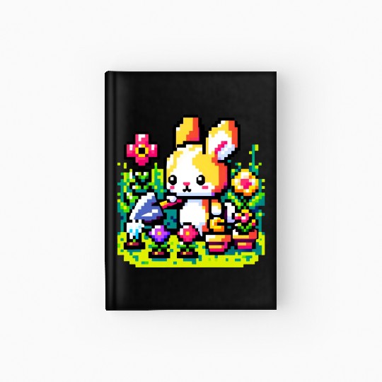 8-Bit Bunny Gardener: Retro Digital Garden Scene Hardcover Journal
