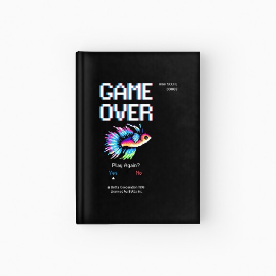 8 bit Arcade Retro Game Over Betta Fish Hardcover Journal