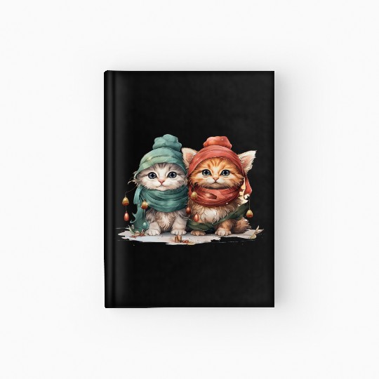 Sweet and playful Christmas kittens wearing hats Hardcover Journal