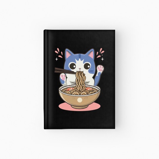 te cat ramen noodles neko kawaii funny Hardcover Journal