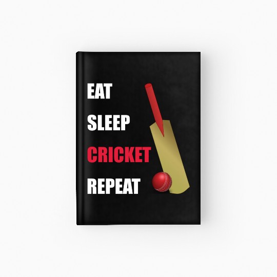 Eat Sleep Cricket Repeat Red and White Text Hardcover Journal