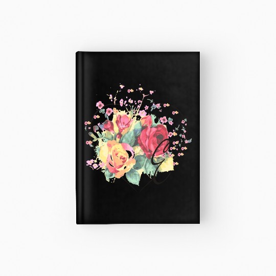 Letter E Monogram Floral Roses Heart Hardcover Journal