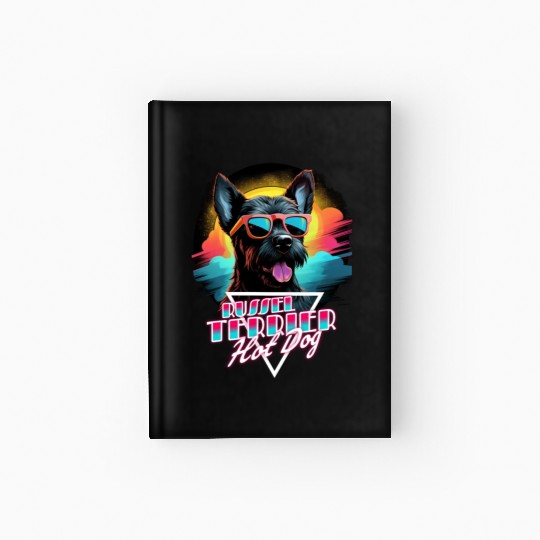 Retro Wave Jack Russel Terrier Hot Dog Hardcover Journal