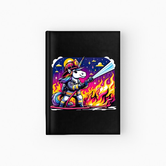 Funny unicorn as a firefighter for a little Hardcover Journal