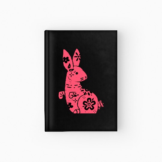 Cute Pink Rabbit With Flower Symbol Hardcover Journal