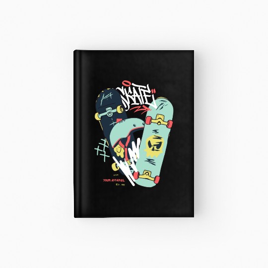 Black Light Green Modern Illustrated Skateboard Hardcover Journal