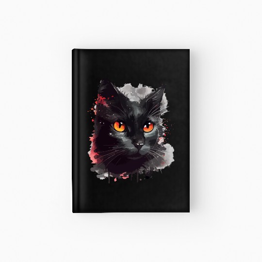 Black Cat Japanese Watercolor Mystery Gaze Hardcover Journal