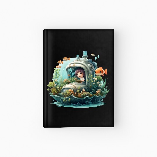 A delightful kawaii book submarine exploring Hardcover Journal