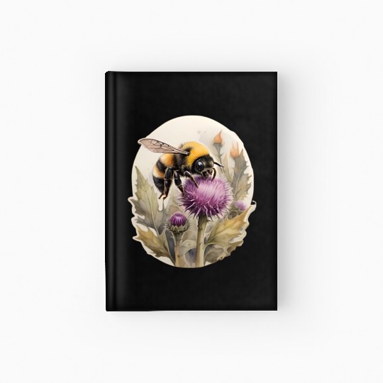Bumblebee on thistle watercolor Hardcover Journal