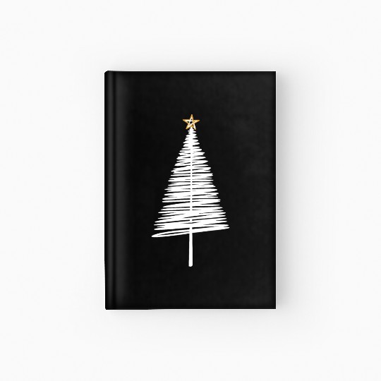 White Christmas Tree Brushstroke with Golden Star Hardcover Journal