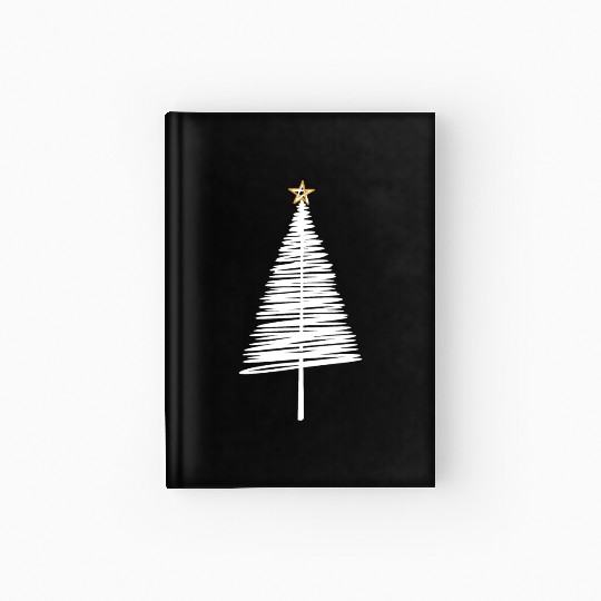 White Christmas Tree Brushstroke with Golden Star Hardcover Journal