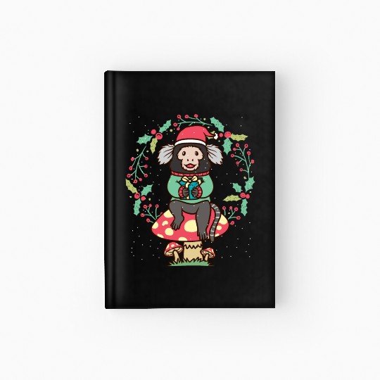 Marmoset Monkey On Mushroom Christmas Wreath Hardcover Journal