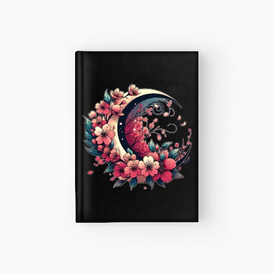 Moon And Cherry Blossoms In Japanese Style Hardcover Journal