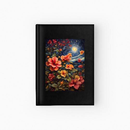 Colorful Hibiscus Under Starry Night Sky Hardcover Journal