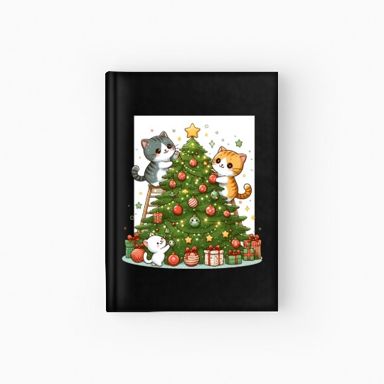 Kittens decorate a Christmas tree Hardcover Journal