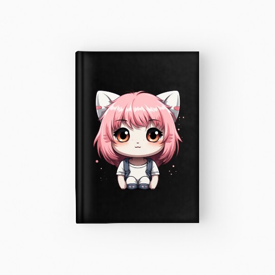 kawaii cat face with cat head Hardcover Journal