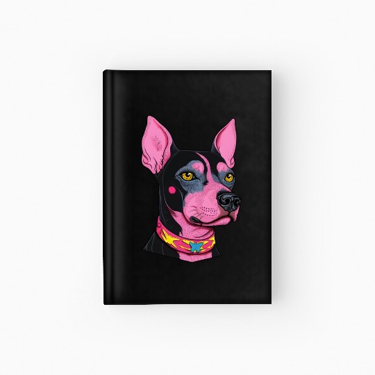 black and pink dog with yellow eyes Punk Rock Hardcover Journal