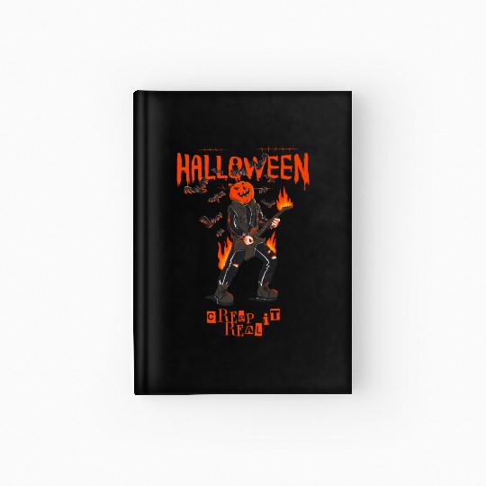Pumpkin rock n roll bat guitar spooky gift idea Hardcover Journal