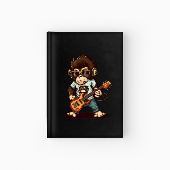 Monkey Chimpanzee Playing Acousitc Rock Guitar Hardcover Journal