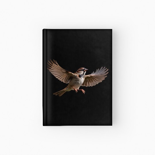 A close-up photo of a cute sparrow bird. Hardcover Journal