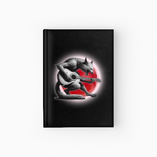 Rock Cat Playing Guitar Hardcover Journal under the red moon