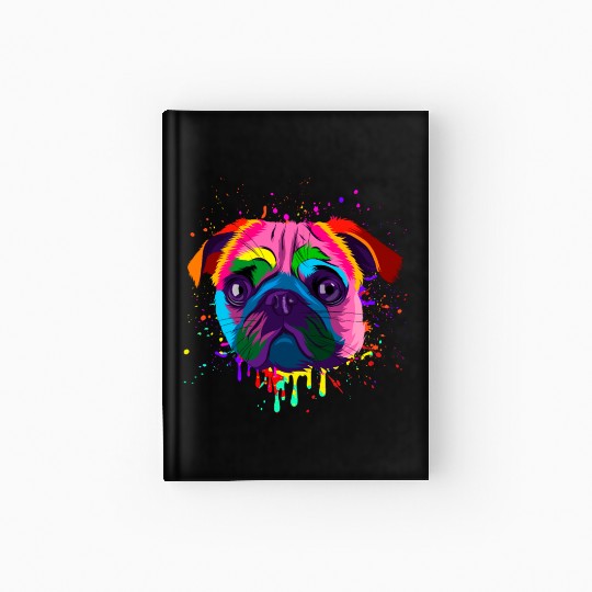 Colorful Pug Head Hardcover Journal