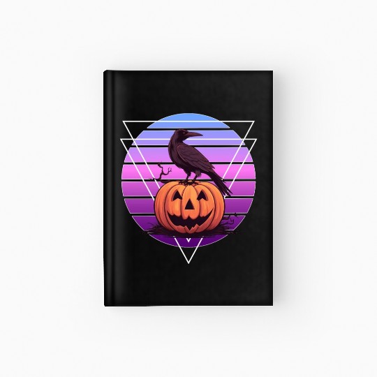 Raven Crow On Pumpkin Vaporwave Halloween Pagan Ae Hardcover Journal