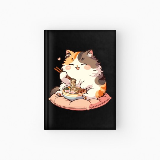 Cute Cat Eats Ramen Noodles Cats Ramen Hardcover Journal