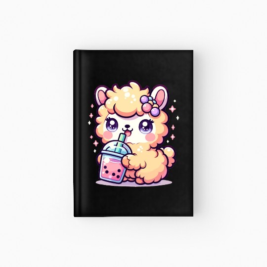 Kawaii Llama Sips Bubble Tea Cute Llama Boba Tea Hardcover Journal