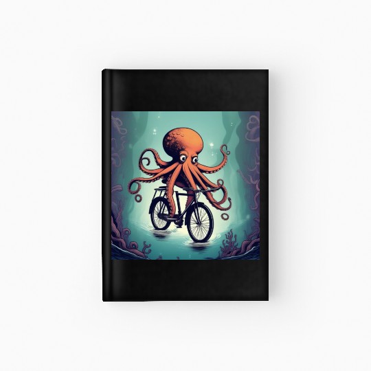 A weird octopus riding a bicycle Hardcover Journal