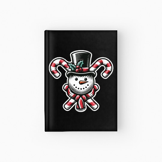 Candy Cane Cheer - snowman with Top Hat design Hardcover Journal