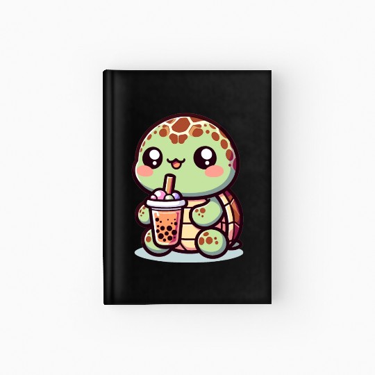 Kawaii Turtle Bubble Tea Lover Cute Sea Turtle Hardcover Journal